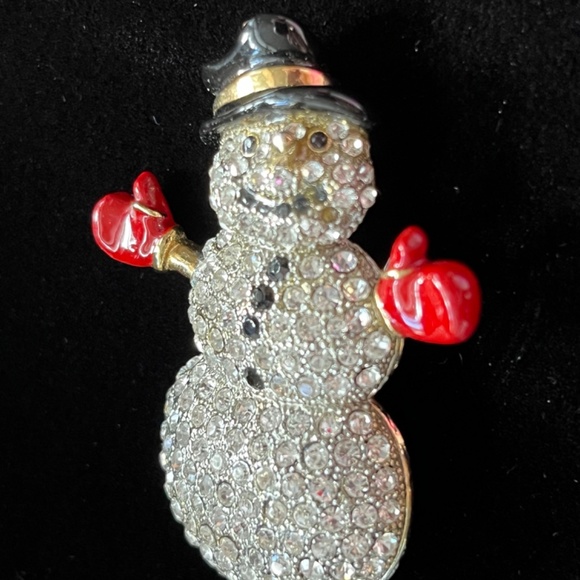Snowman Pin/Large/Jeweled/Holiday/Christmas - Picture 3 of 5